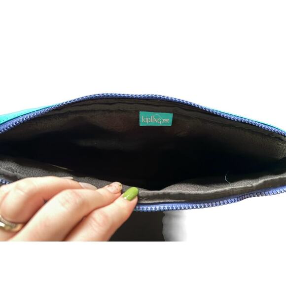 Kipling Nylon Laptop Sleeve Zipper Closure Money Keychain In Clay Teal & Purple - Picture 10 of 11
